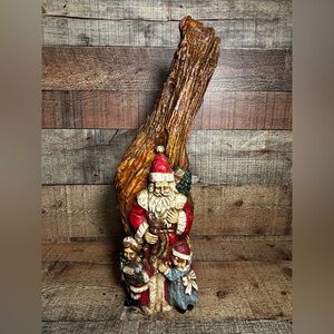 Vintage 17” Old World Christmas Santa Carved In Tree Figure Resin Children READ